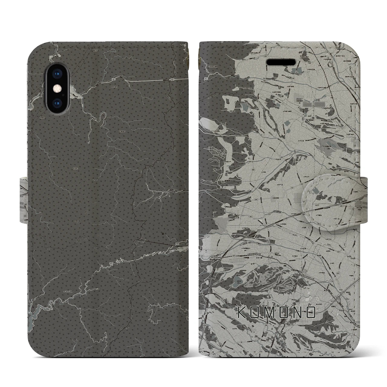 【菰野(三重県)】地図柄iPhoneケース(手帳タイプ)モノトーン・iPhone XS / X 用