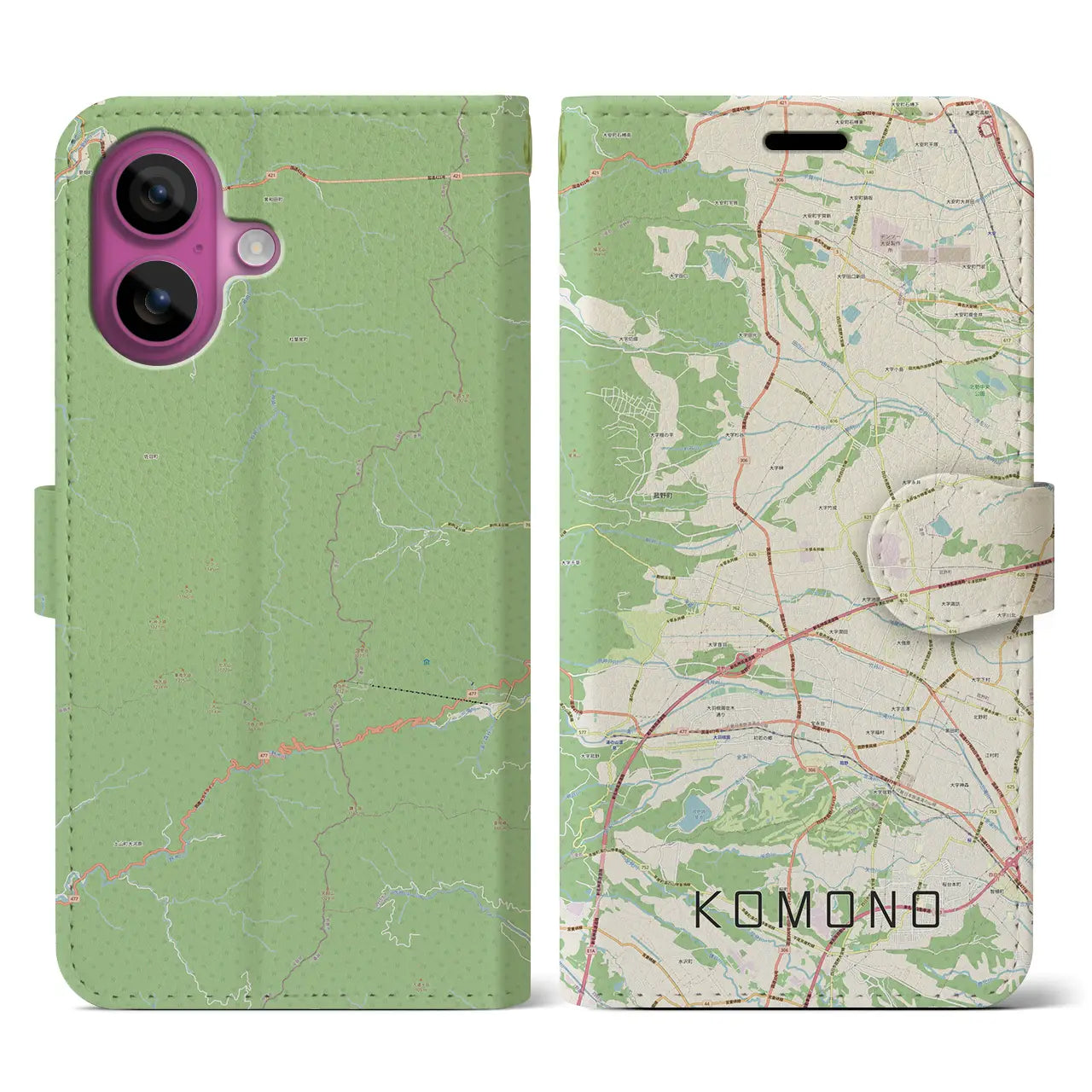 【菰野(三重県)】地図柄iPhoneケース(手帳タイプ)ナチュラル・iPhone 16 Pro 用