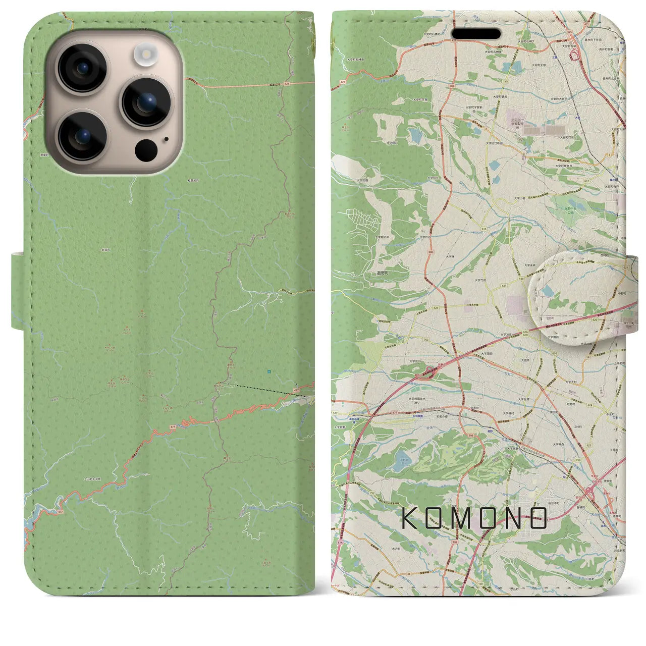 【菰野(三重県)】地図柄iPhoneケース(手帳タイプ)ナチュラル・iPhone 16 Plus 用