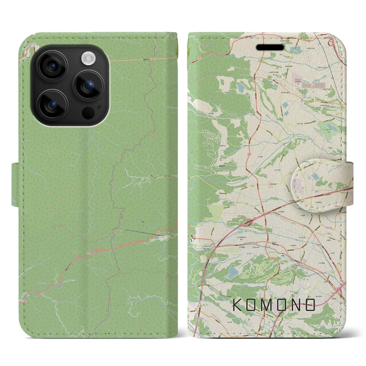 【菰野(三重県)】地図柄iPhoneケース(手帳タイプ)ナチュラル・iPhone 16 用