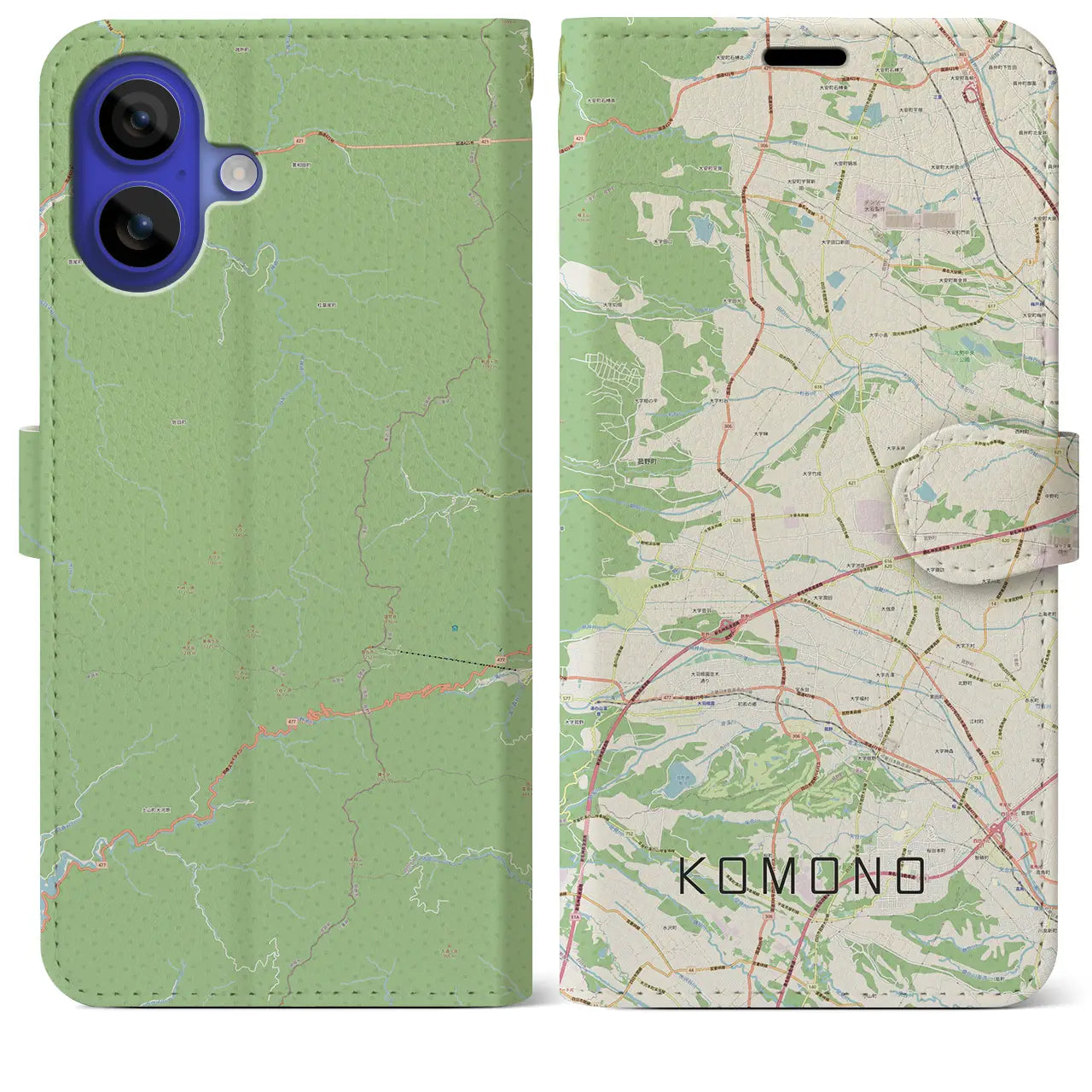 【菰野(三重県)】地図柄iPhoneケース(手帳タイプ)ナチュラル・iPhone 16 Pro Max 用