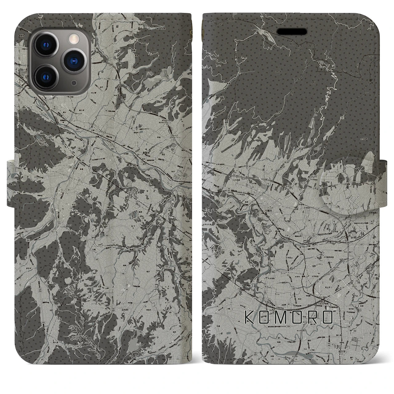 【小諸(長野県)】地図柄iPhoneケース(手帳タイプ)モノトーン・iPhone 11 Pro Max 用