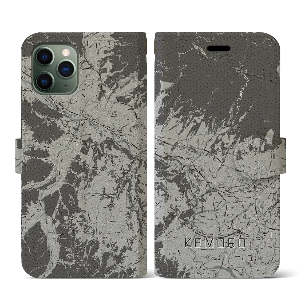【小諸(長野県)】地図柄iPhoneケース(手帳タイプ)モノトーン・iPhone 11 Pro 用