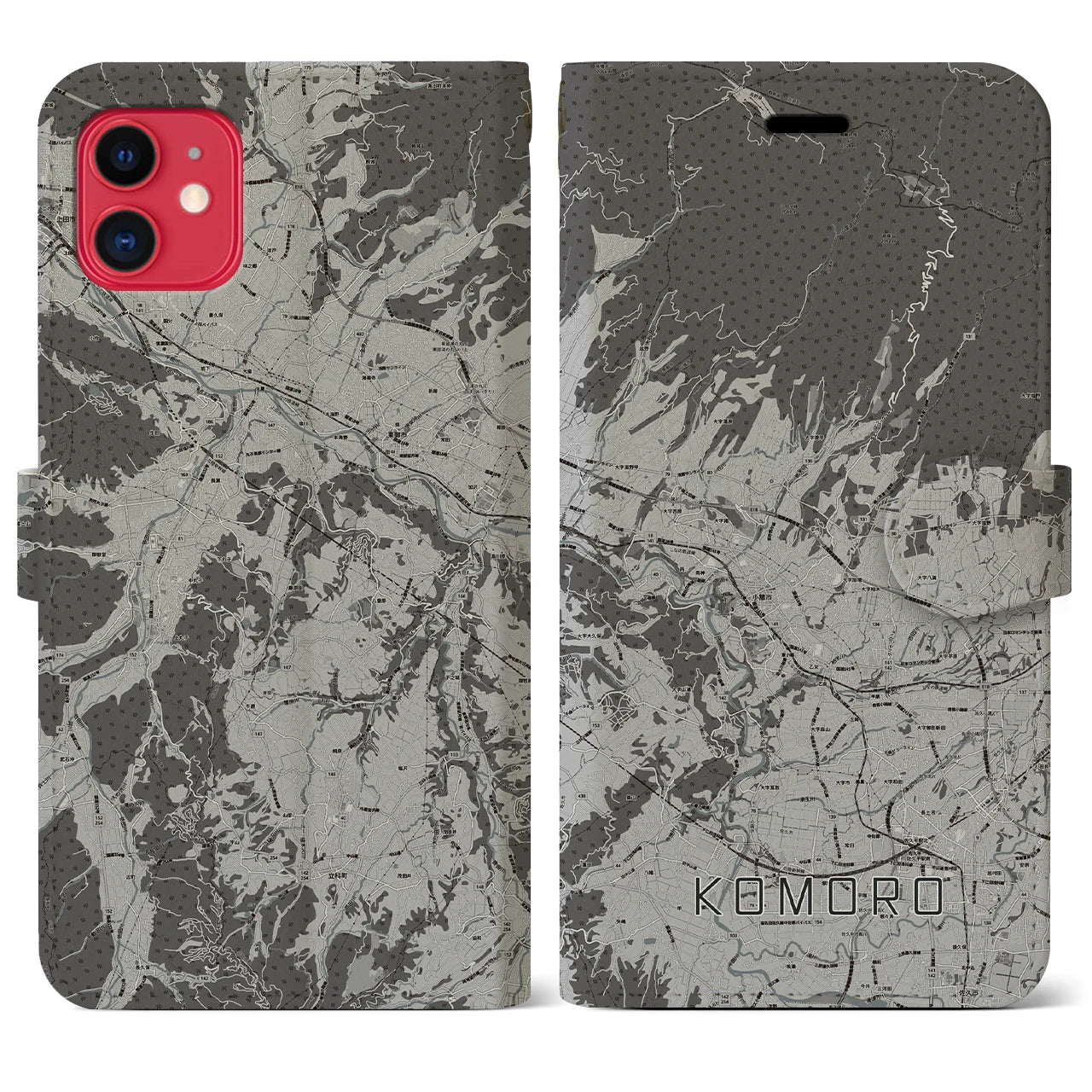 【小諸(長野県)】地図柄iPhoneケース(手帳タイプ)モノトーン・iPhone 11 用