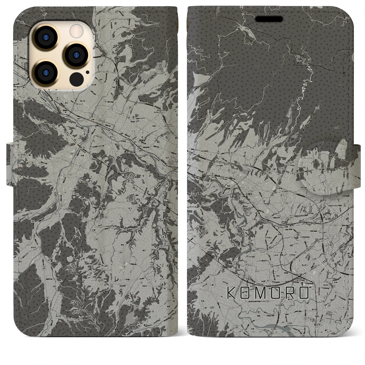 【小諸(長野県)】地図柄iPhoneケース(手帳タイプ)モノトーン・iPhone 12 Pro Max 用