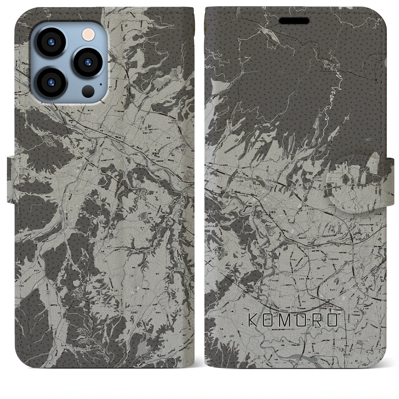 【小諸(長野県)】地図柄iPhoneケース(手帳タイプ)モノトーン・iPhone 13 Pro Max 用