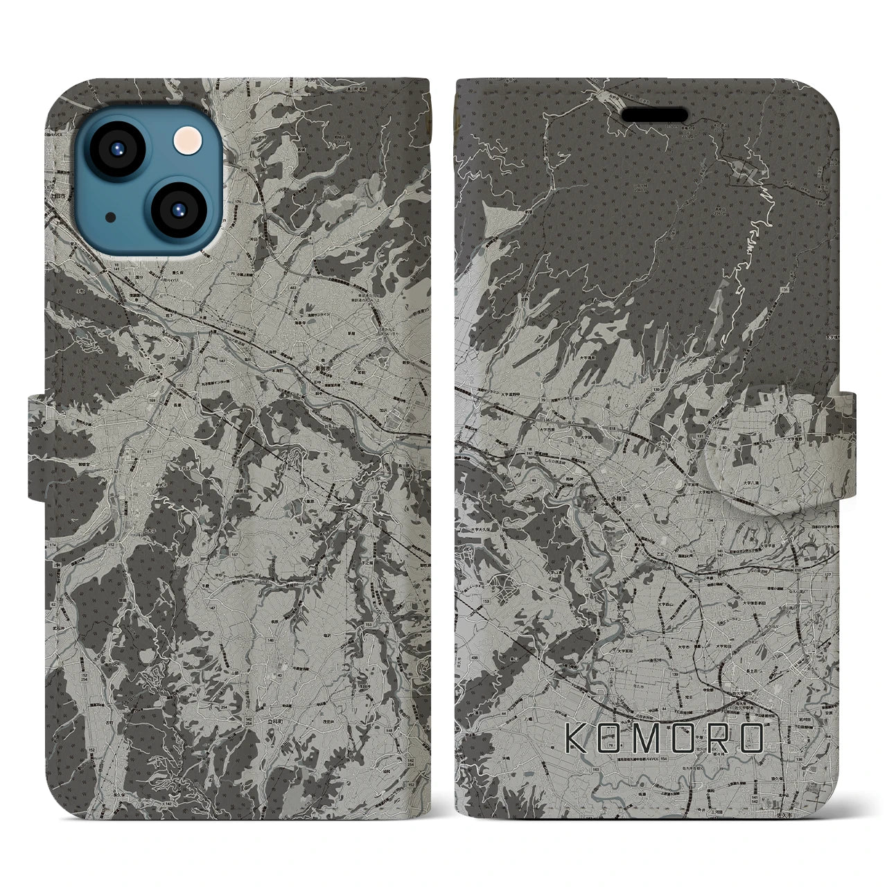 【小諸(長野県)】地図柄iPhoneケース(手帳タイプ)モノトーン・iPhone 13 用