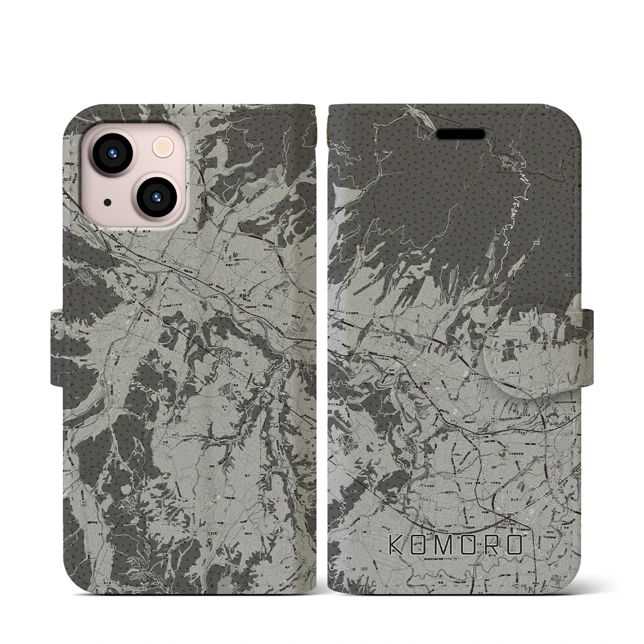 【小諸(長野県)】地図柄iPhoneケース(手帳タイプ)モノトーン・iPhone 13 mini 用