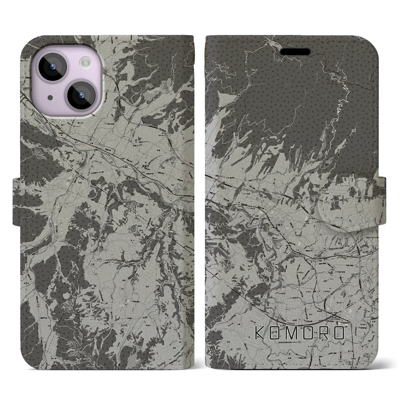 【小諸(長野県)】地図柄iPhoneケース(手帳タイプ)モノトーン・iPhone 14 用