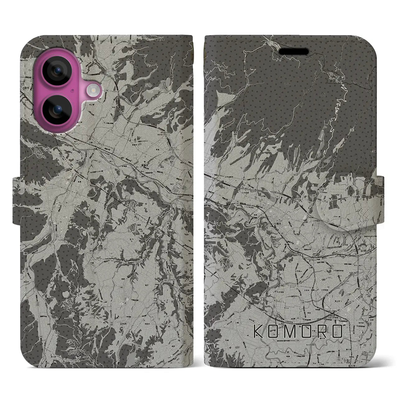 【小諸(長野県)】地図柄iPhoneケース(手帳タイプ)モノトーン・iPhone 16 Pro 用