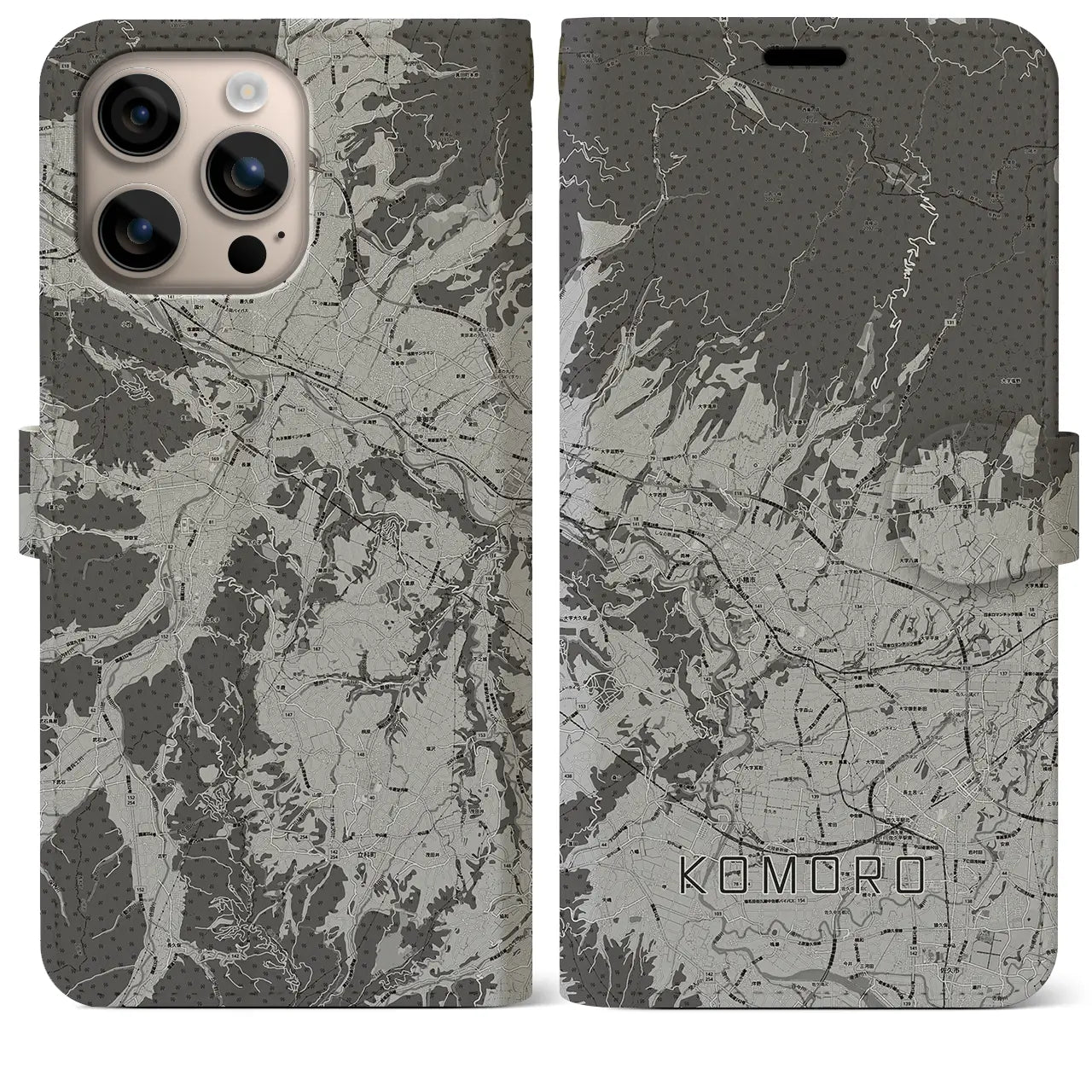 【小諸(長野県)】地図柄iPhoneケース(手帳タイプ)モノトーン・iPhone 16 Plus 用