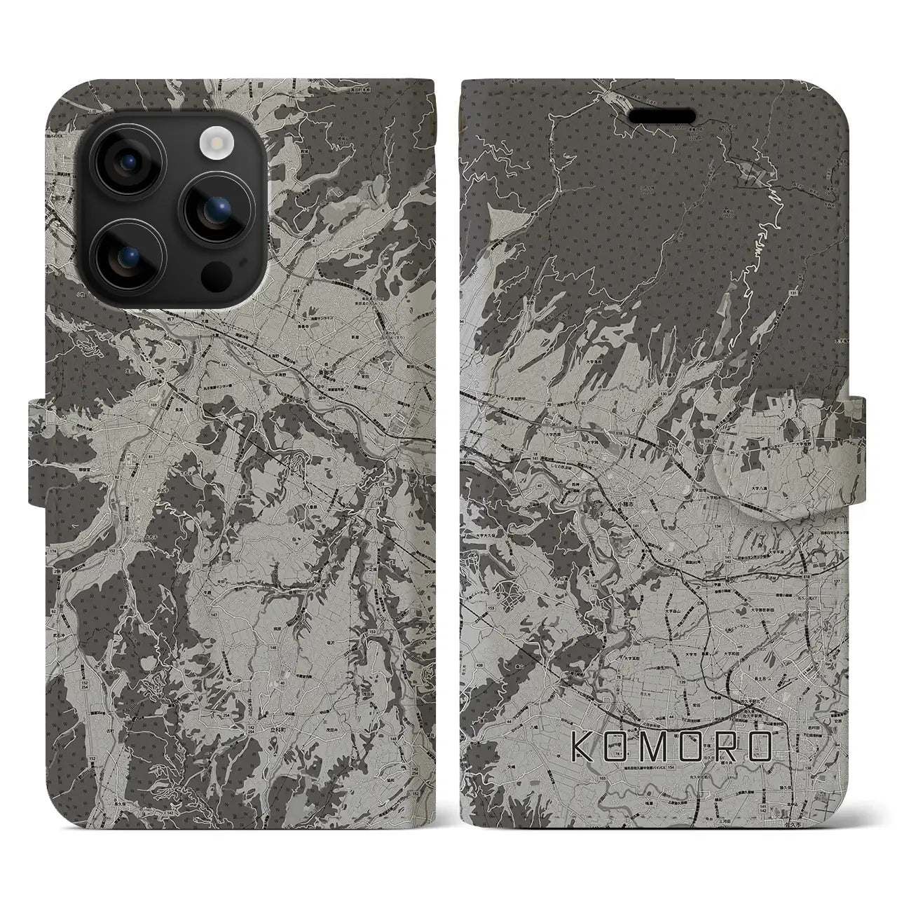 【小諸(長野県)】地図柄iPhoneケース(手帳タイプ)モノトーン・iPhone 16 用