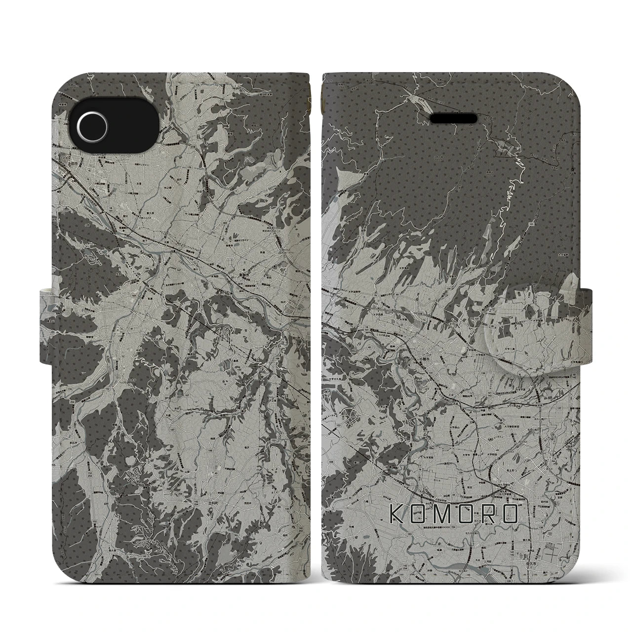 【小諸(長野県)】地図柄iPhoneケース(手帳タイプ)モノトーン・iPhone SE(第3 / 第2世代) / 8 / 7 / 6s / 6 用