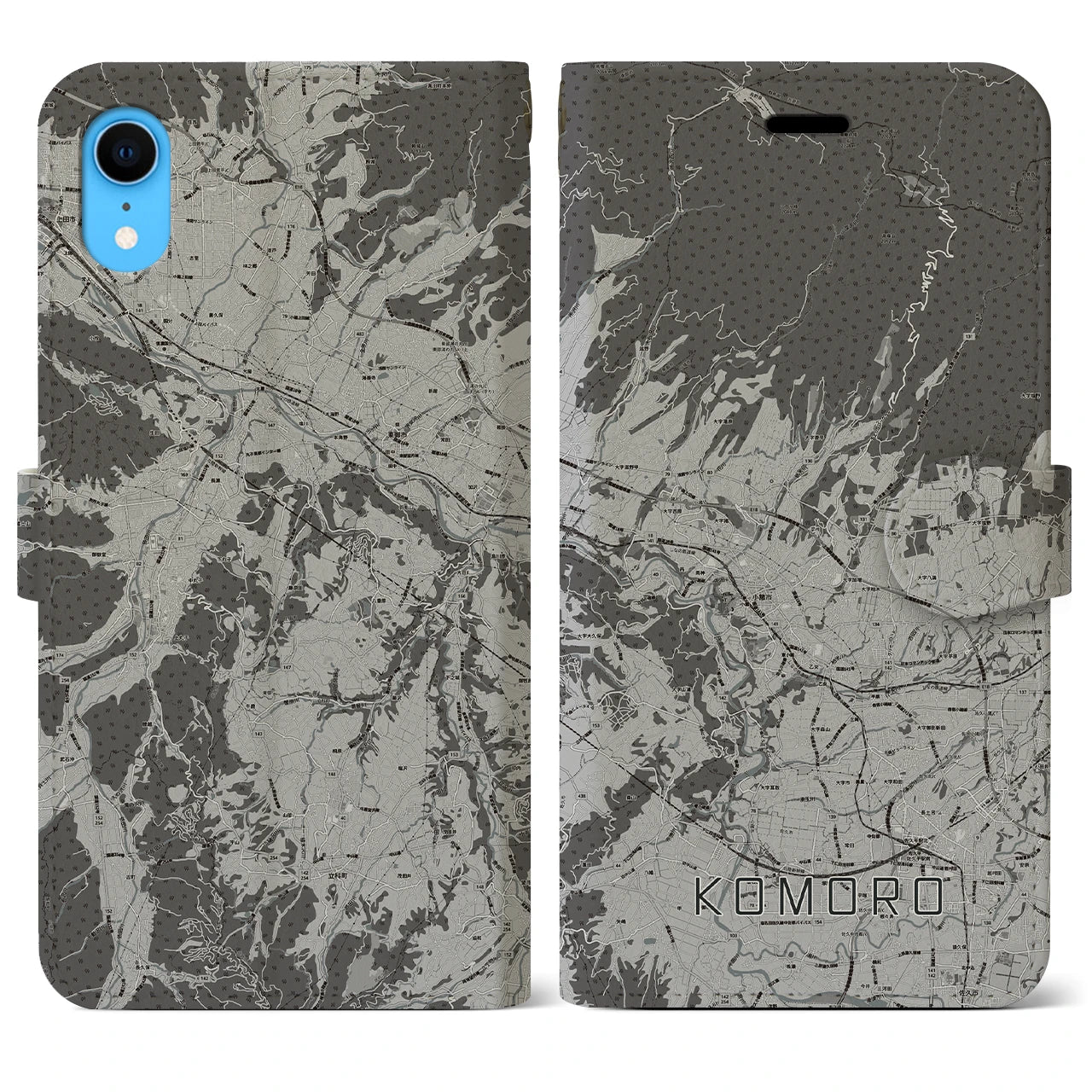 【小諸(長野県)】地図柄iPhoneケース(手帳タイプ)モノトーン・iPhone XR 用