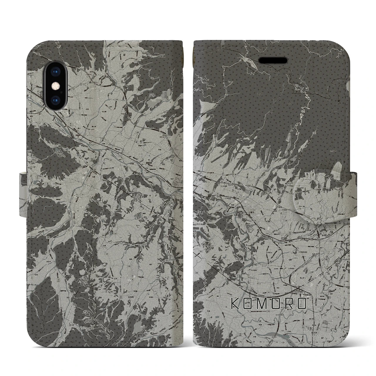 【小諸(長野県)】地図柄iPhoneケース(手帳タイプ)モノトーン・iPhone XS / X 用