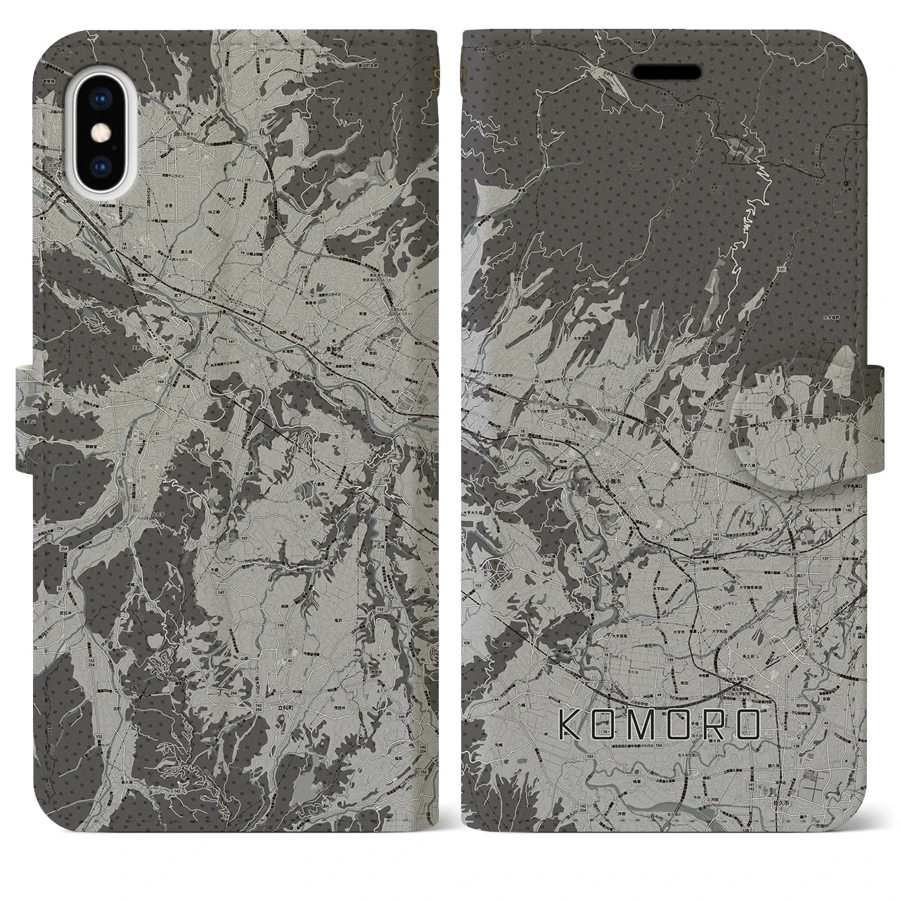 【小諸(長野県)】地図柄iPhoneケース(手帳タイプ)モノトーン・iPhone XS Max 用