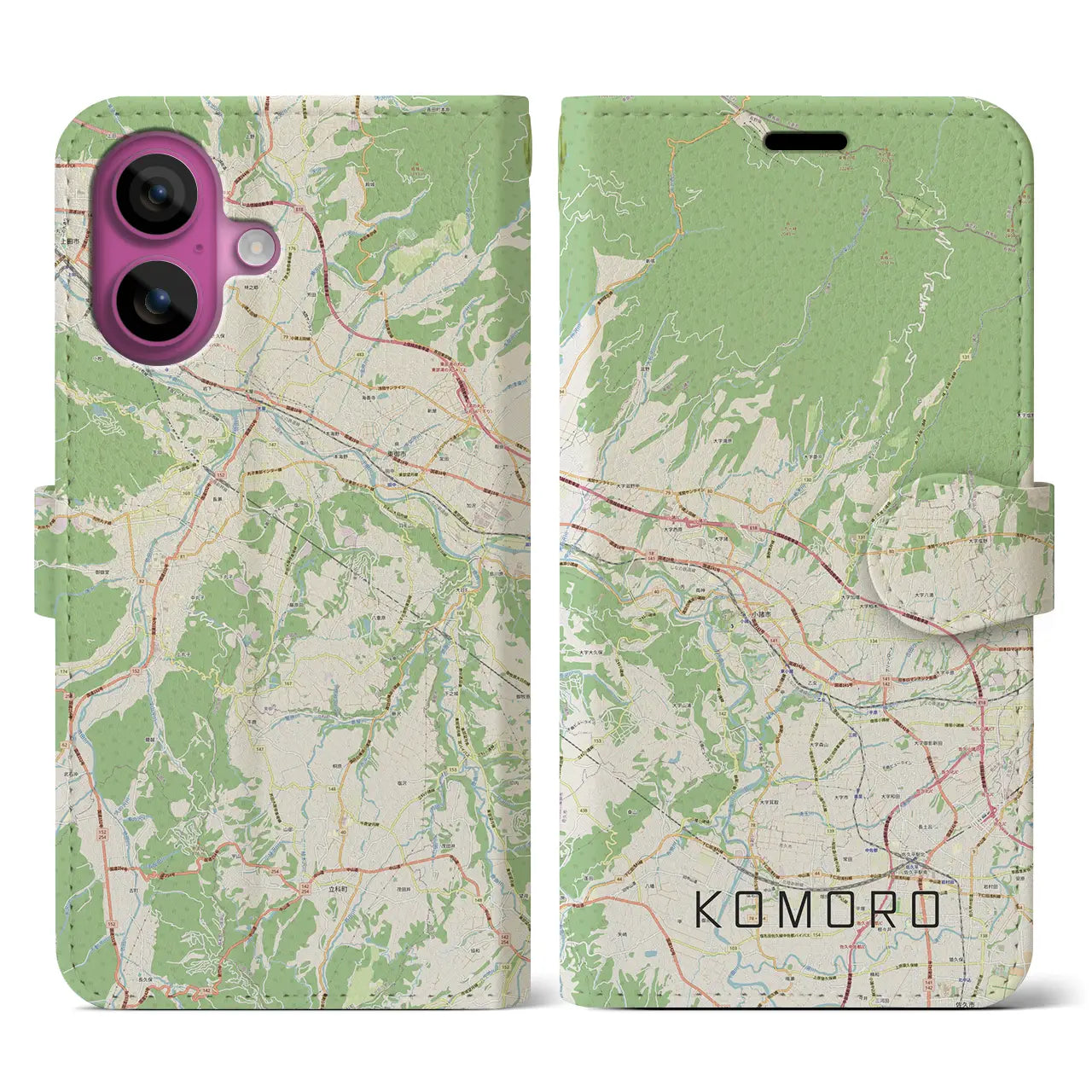 【小諸(長野県)】地図柄iPhoneケース(手帳タイプ)ナチュラル・iPhone 16 Pro 用
