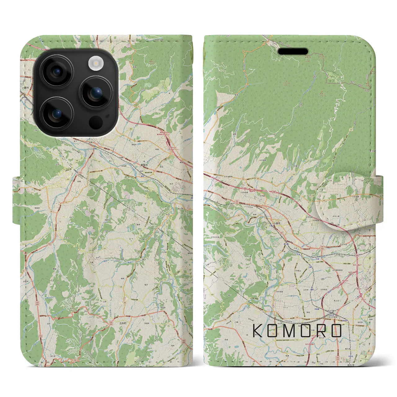 【小諸(長野県)】地図柄iPhoneケース(手帳タイプ)ナチュラル・iPhone 16 用