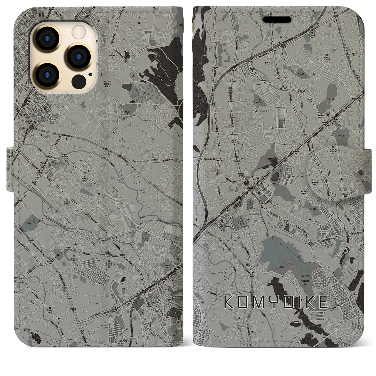 【光明池(大阪府)】地図柄iPhoneケース(手帳タイプ)