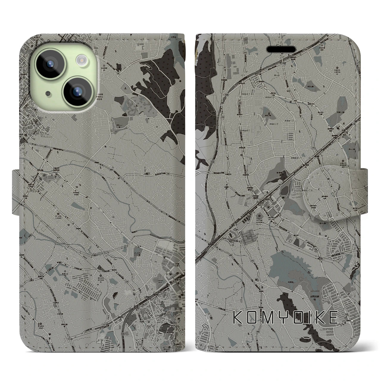 【光明池(大阪府)】地図柄iPhoneケース(手帳タイプ)