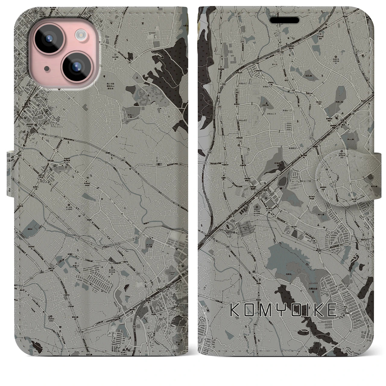 【光明池(大阪府)】地図柄iPhoneケース(手帳タイプ)