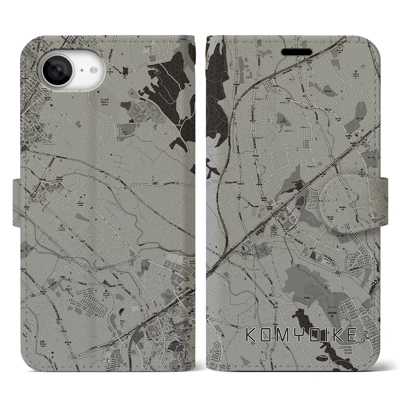 【光明池(大阪府)】地図柄iPhoneケース(手帳タイプ)