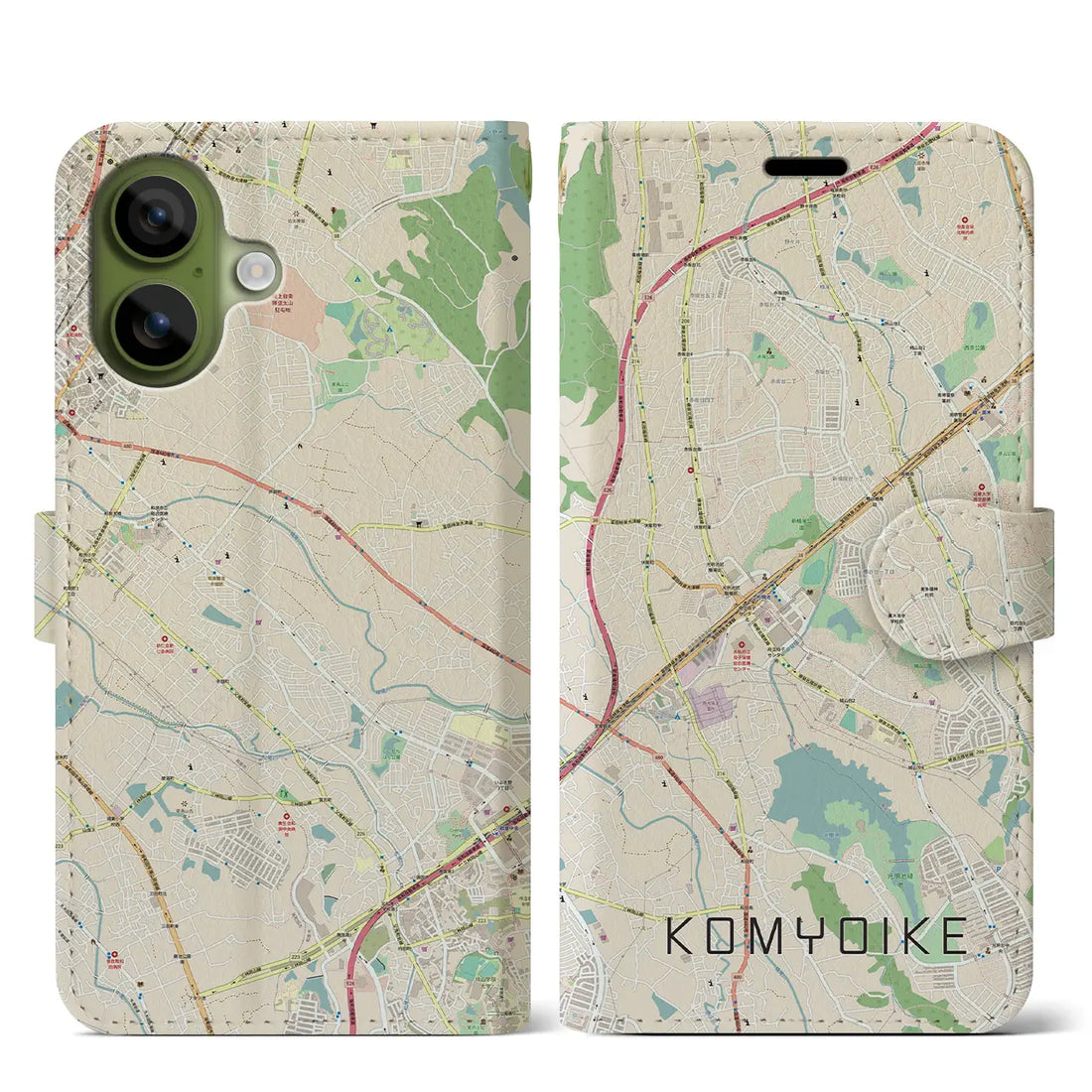 【光明池(大阪府)】地図柄iPhoneケース(手帳タイプ)ナチュラル・iPhone 17 Pro Max 用