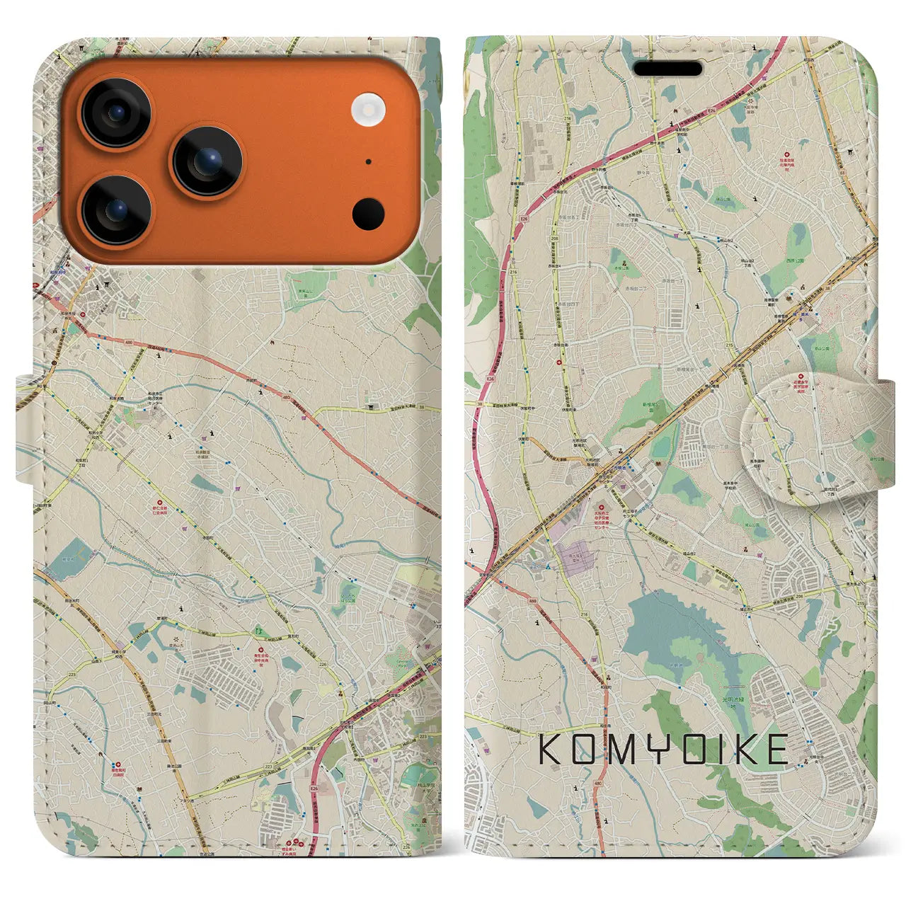 【光明池(大阪府)】地図柄iPhoneケース(手帳タイプ)