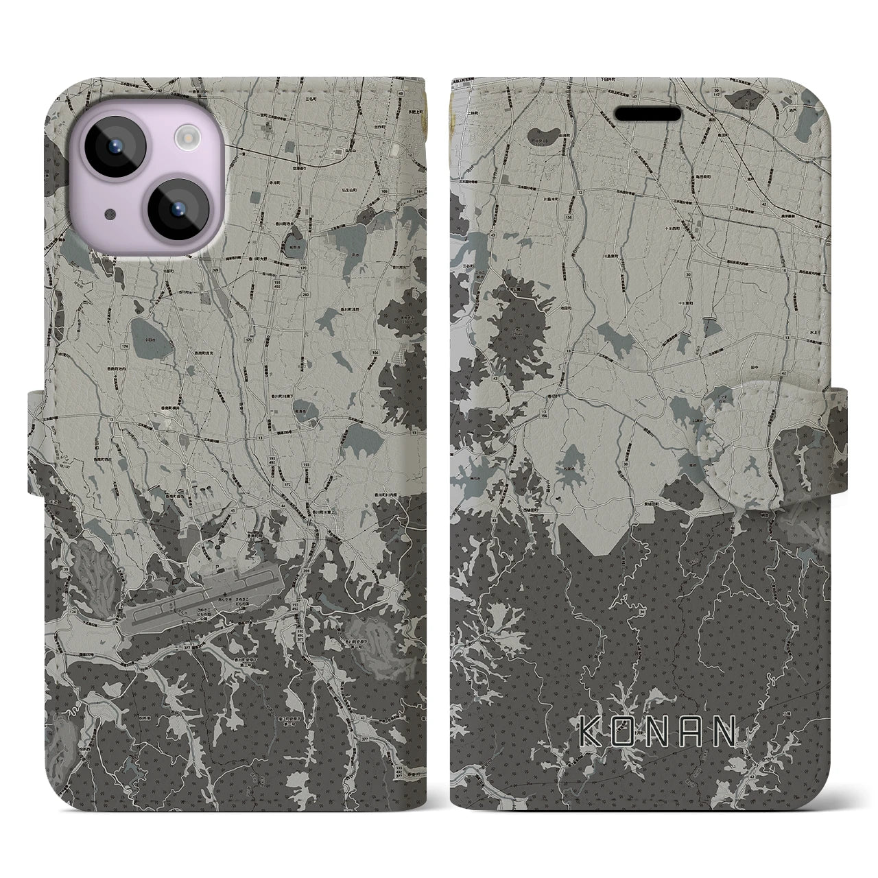 【香南(香川県)】地図柄iPhoneケース(手帳タイプ)モノトーン・iPhone 14 用