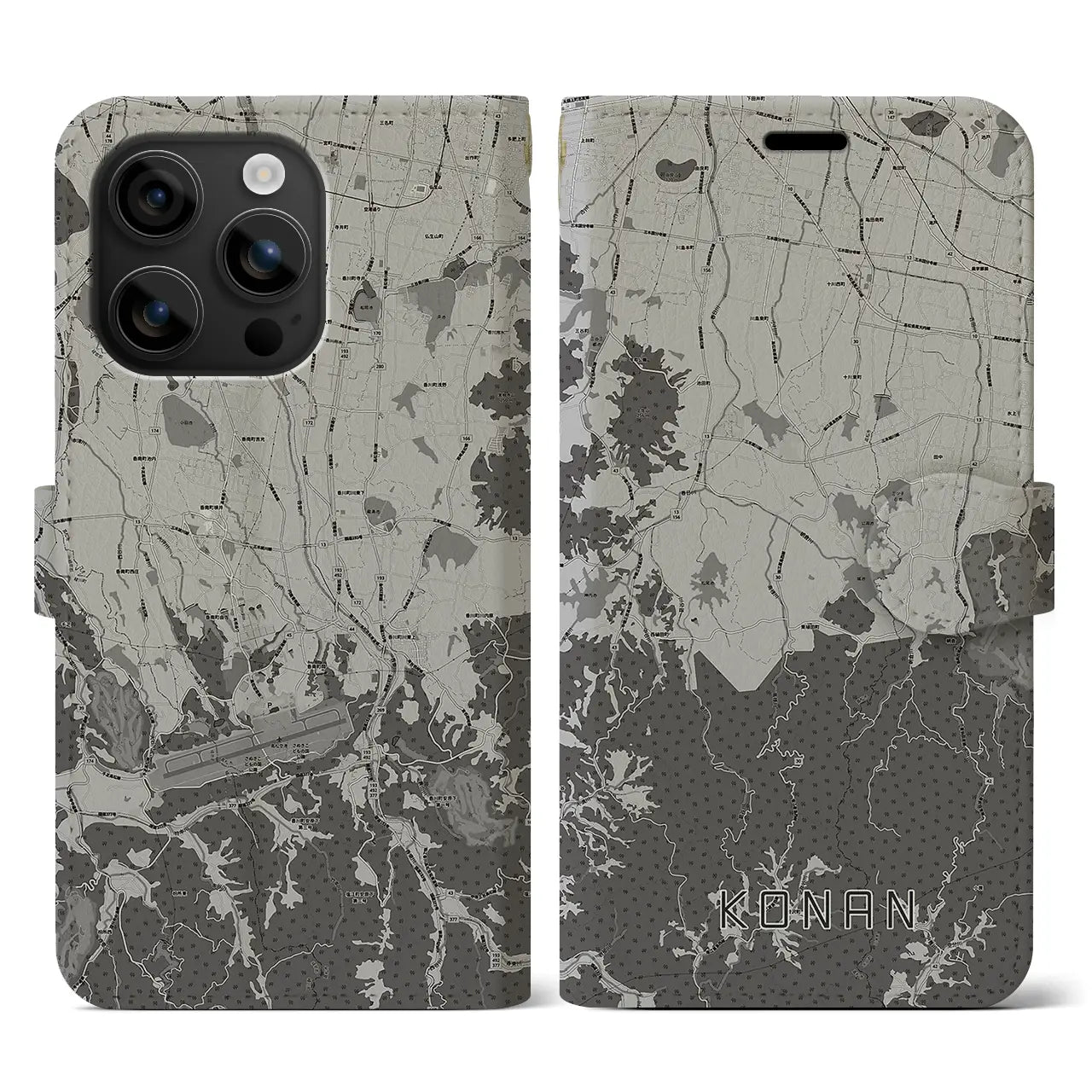 【香南(香川県)】地図柄iPhoneケース(手帳タイプ)モノトーン・iPhone 16 用
