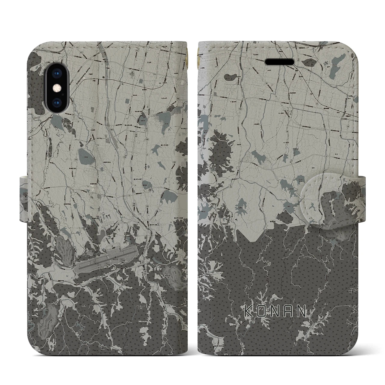 【香南(香川県)】地図柄iPhoneケース(手帳タイプ)モノトーン・iPhone XS / X 用