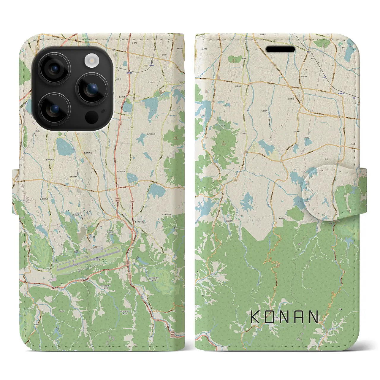 【香南(香川県)】地図柄iPhoneケース(手帳タイプ)ナチュラル・iPhone 16 用