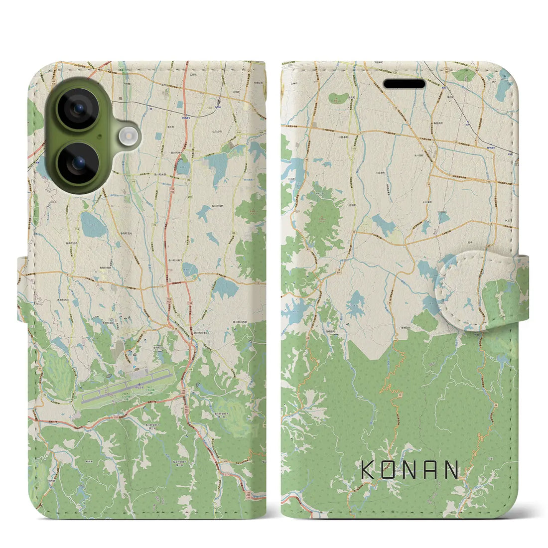 【香南(香川県)】地図柄iPhoneケース(手帳タイプ)ナチュラル・iPhone 17 Pro Max 用