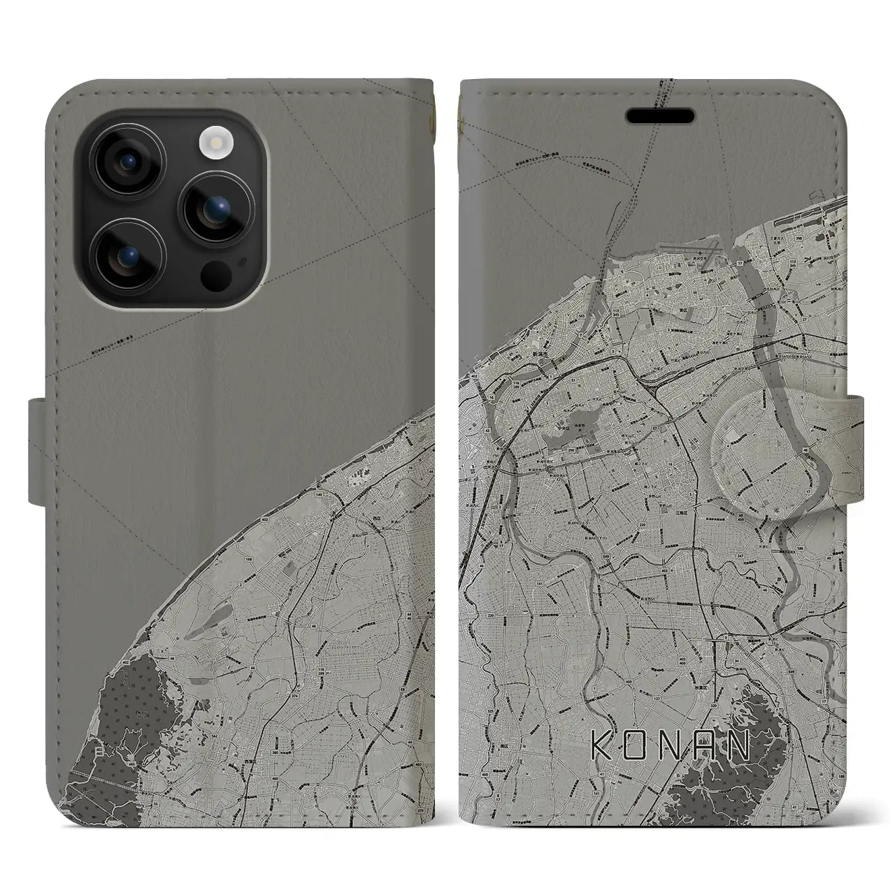 【江南(新潟県)】地図柄iPhoneケース(手帳タイプ)モノトーン・iPhone 16 用