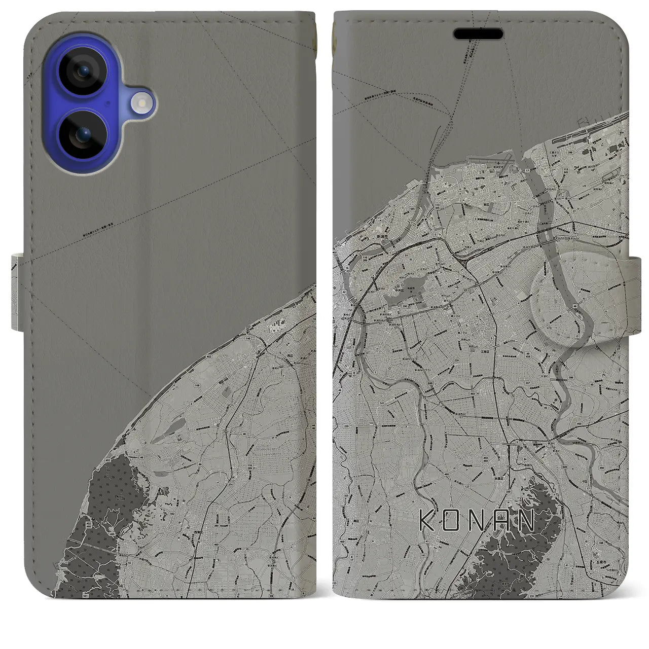 【江南(新潟県)】地図柄iPhoneケース(手帳タイプ)モノトーン・iPhone 16 Pro Max 用