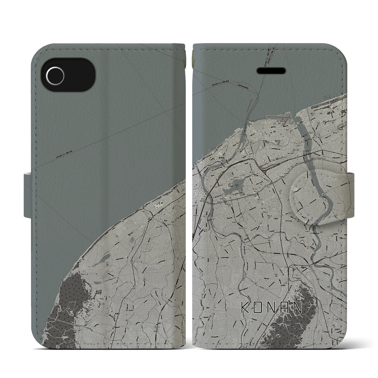 【江南(新潟県)】地図柄iPhoneケース(手帳タイプ)モノトーン・iPhone SE(第3 / 第2世代) / 8 / 7 / 6s / 6 用
