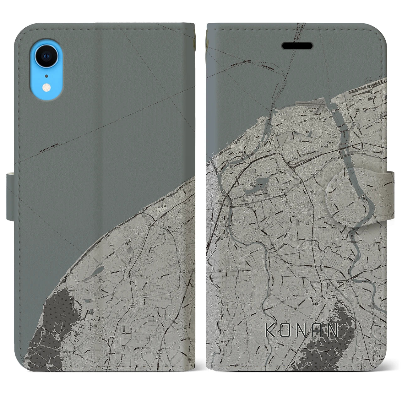 【江南(新潟県)】地図柄iPhoneケース(手帳タイプ)モノトーン・iPhone XR 用