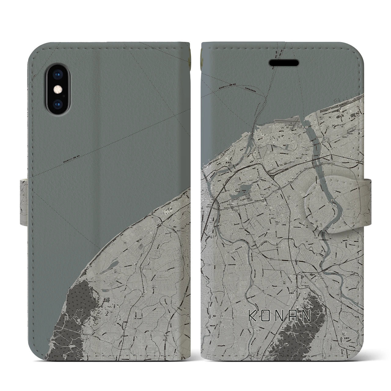 【江南(新潟県)】地図柄iPhoneケース(手帳タイプ)モノトーン・iPhone XS / X 用