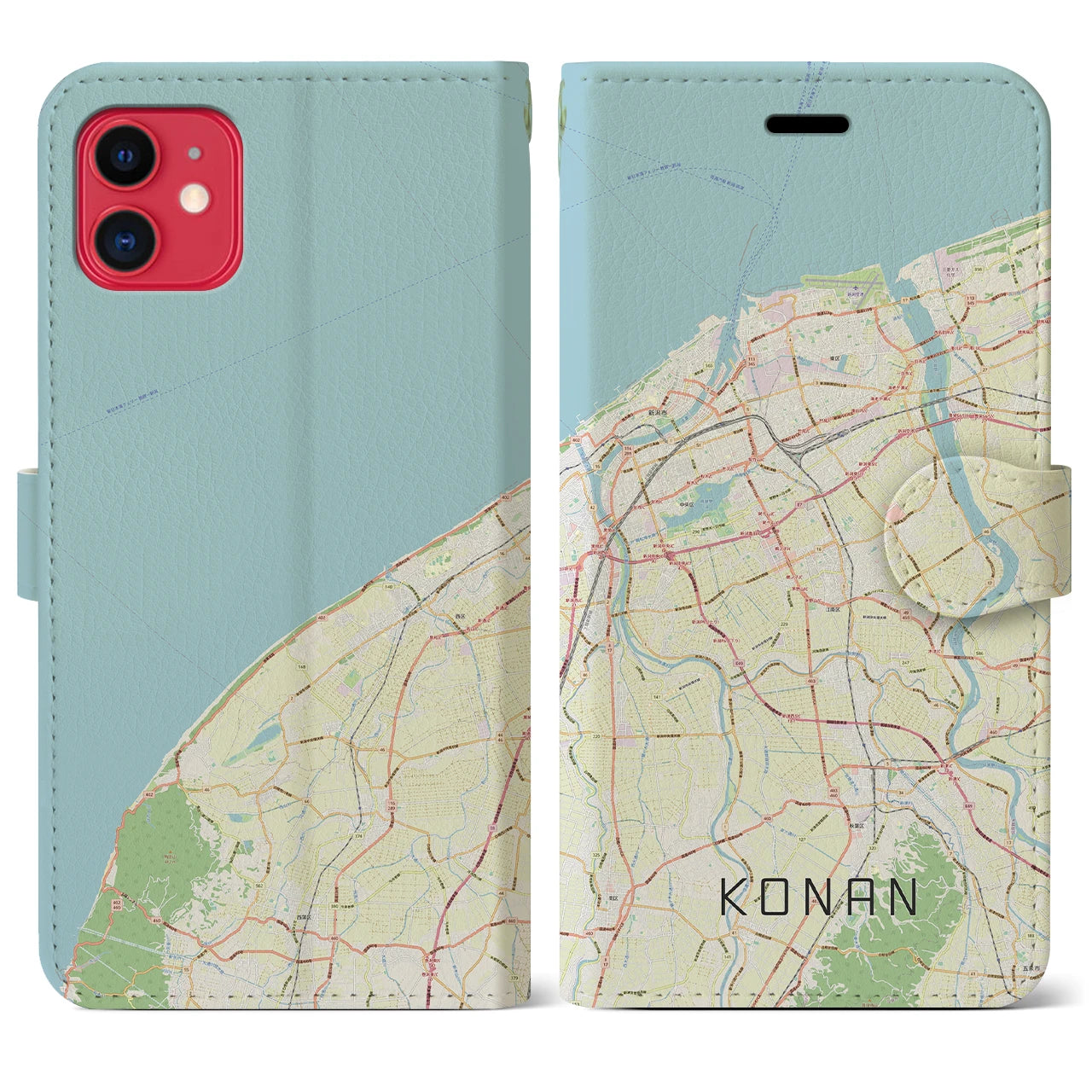 【江南(新潟県)】地図柄iPhoneケース(手帳タイプ)ナチュラル・iPhone 11 用