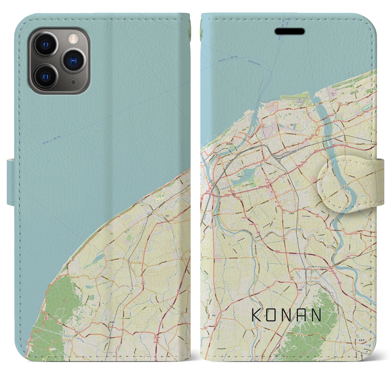 【江南(新潟県)】地図柄iPhoneケース(手帳タイプ)ナチュラル・iPhone 11 Pro Max 用
