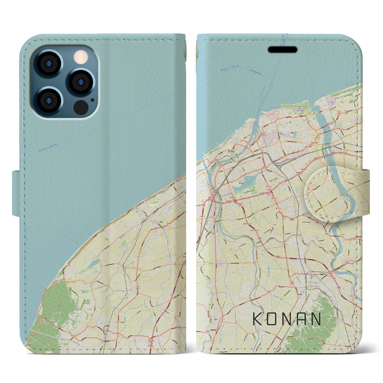 【江南(新潟県)】地図柄iPhoneケース(手帳タイプ)ナチュラル・iPhone 12 / 12 Pro 用