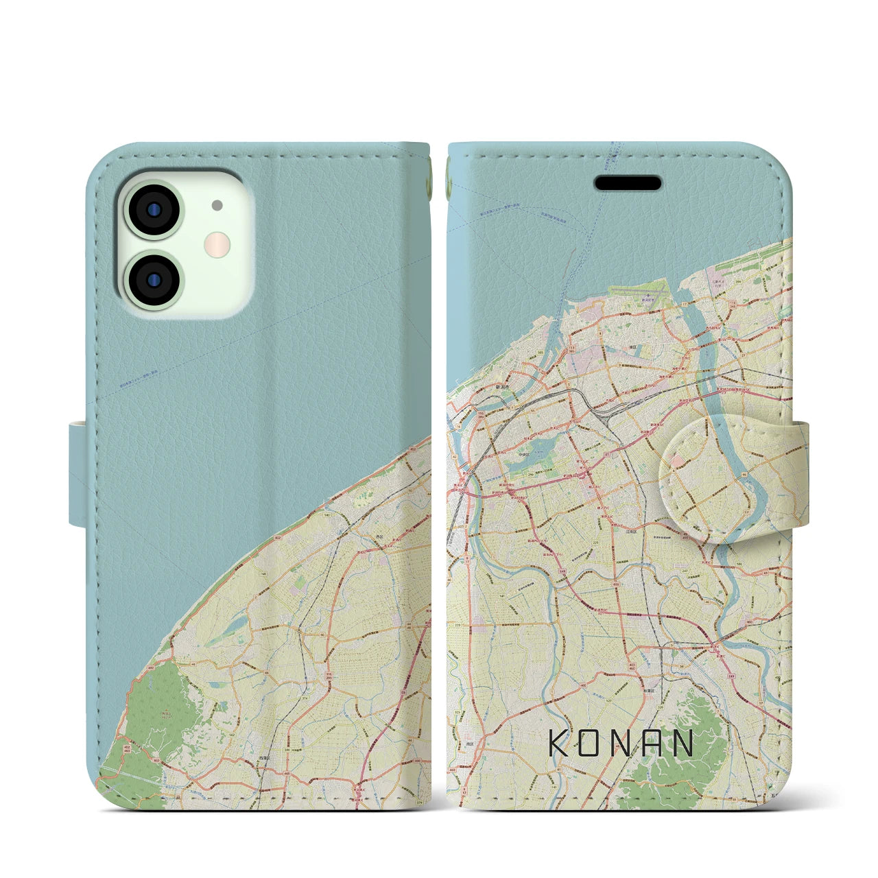 【江南(新潟県)】地図柄iPhoneケース(手帳タイプ)ナチュラル・iPhone 12 mini 用