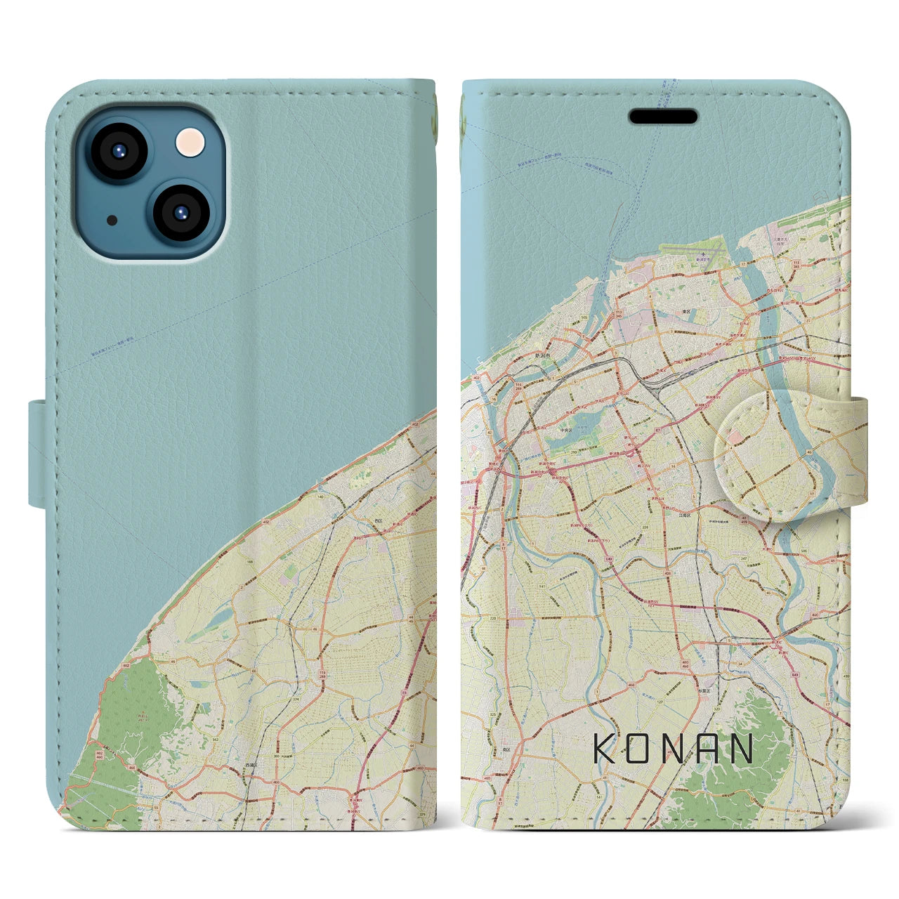 【江南(新潟県)】地図柄iPhoneケース(手帳タイプ)ナチュラル・iPhone 13 用