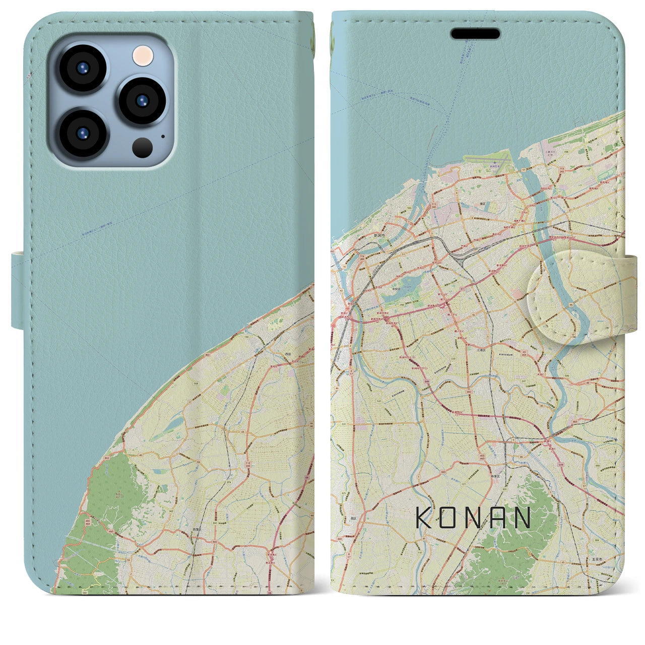 【江南(新潟県)】地図柄iPhoneケース(手帳タイプ)ナチュラル・iPhone 13 Pro Max 用