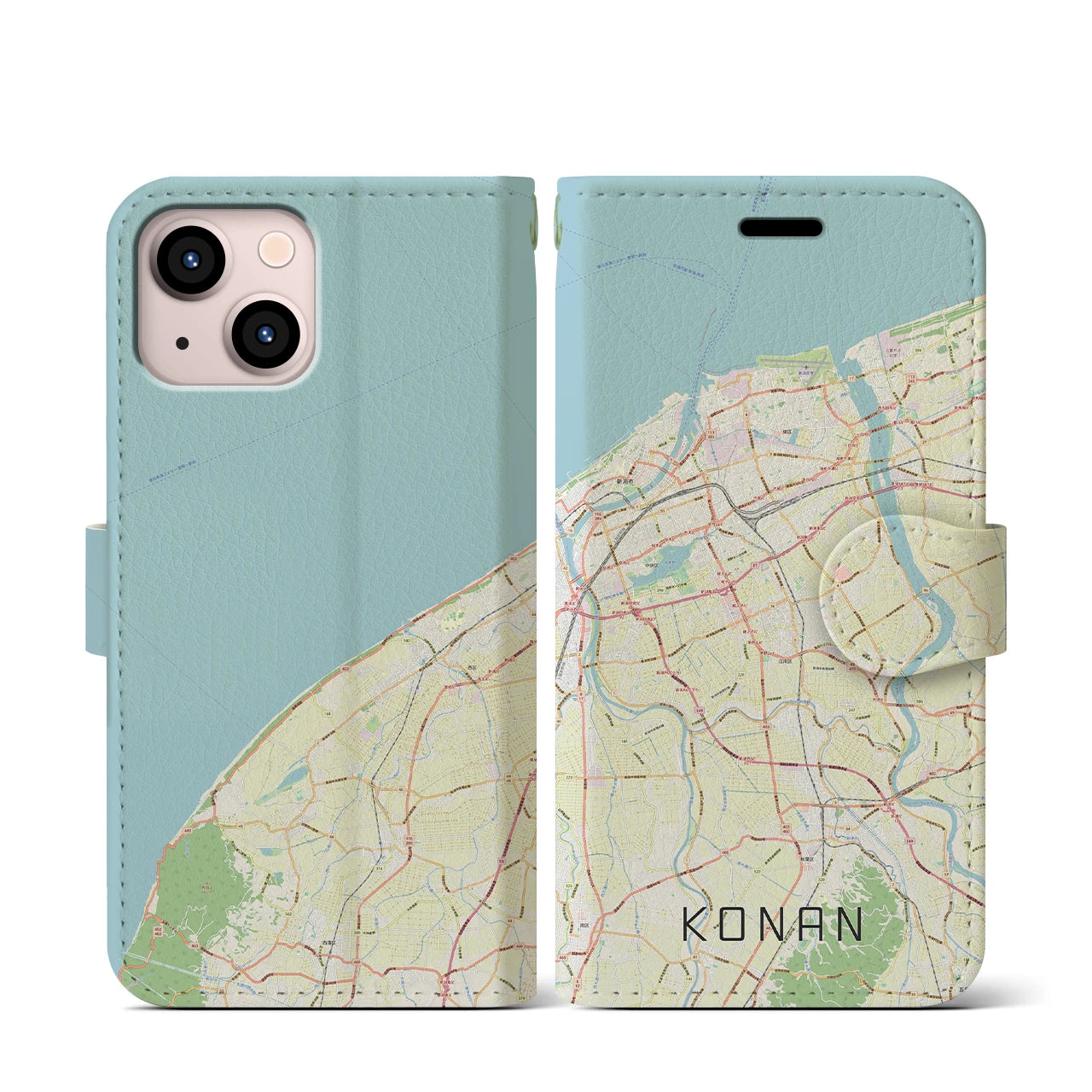 【江南(新潟県)】地図柄iPhoneケース(手帳タイプ)ナチュラル・iPhone 13 mini 用