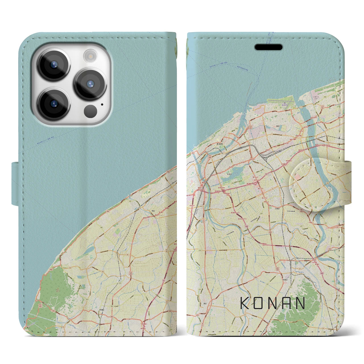 【江南(新潟県)】地図柄iPhoneケース(手帳タイプ)ナチュラル・iPhone 14 Pro 用