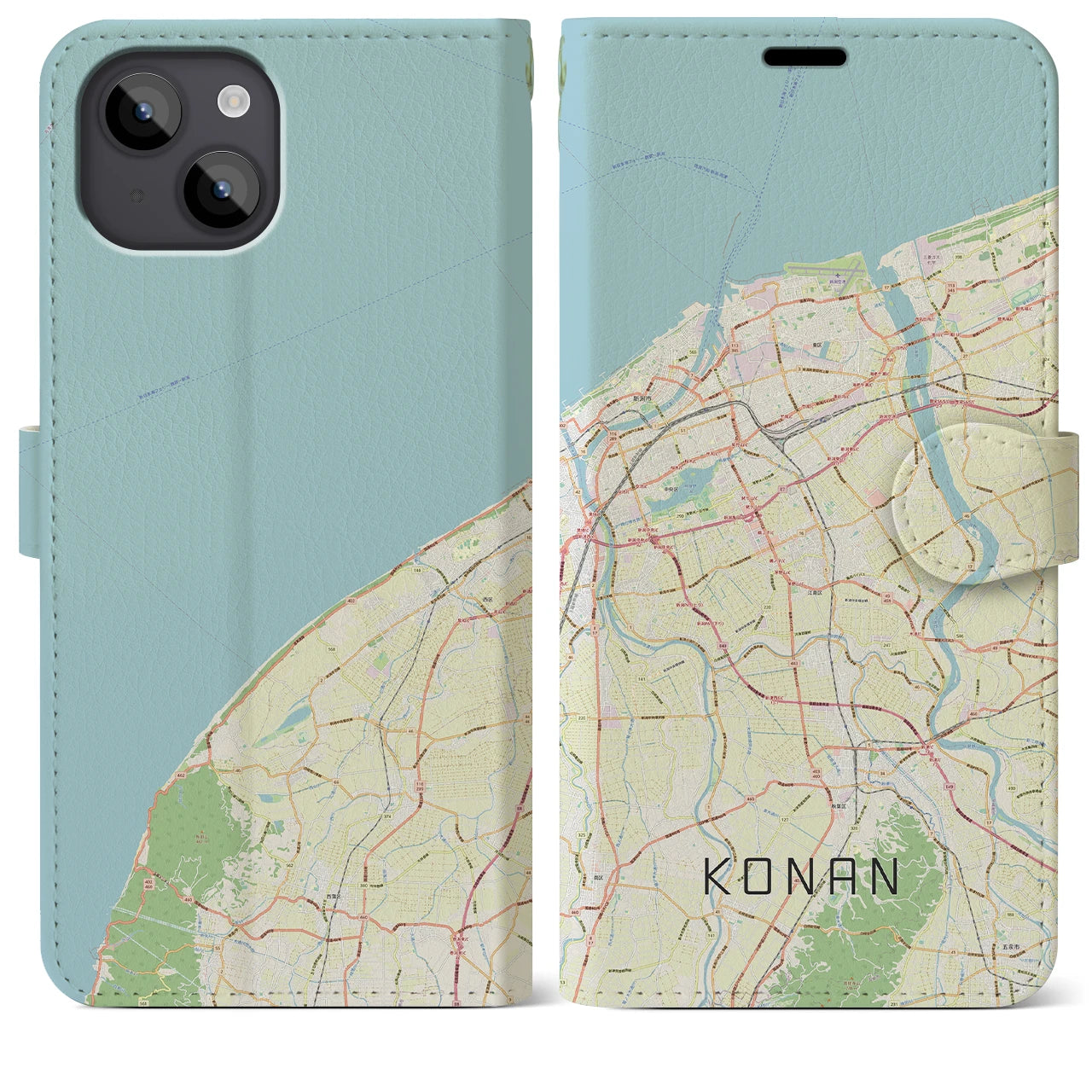 【江南(新潟県)】地図柄iPhoneケース(手帳タイプ)ナチュラル・iPhone 14 Plus 用