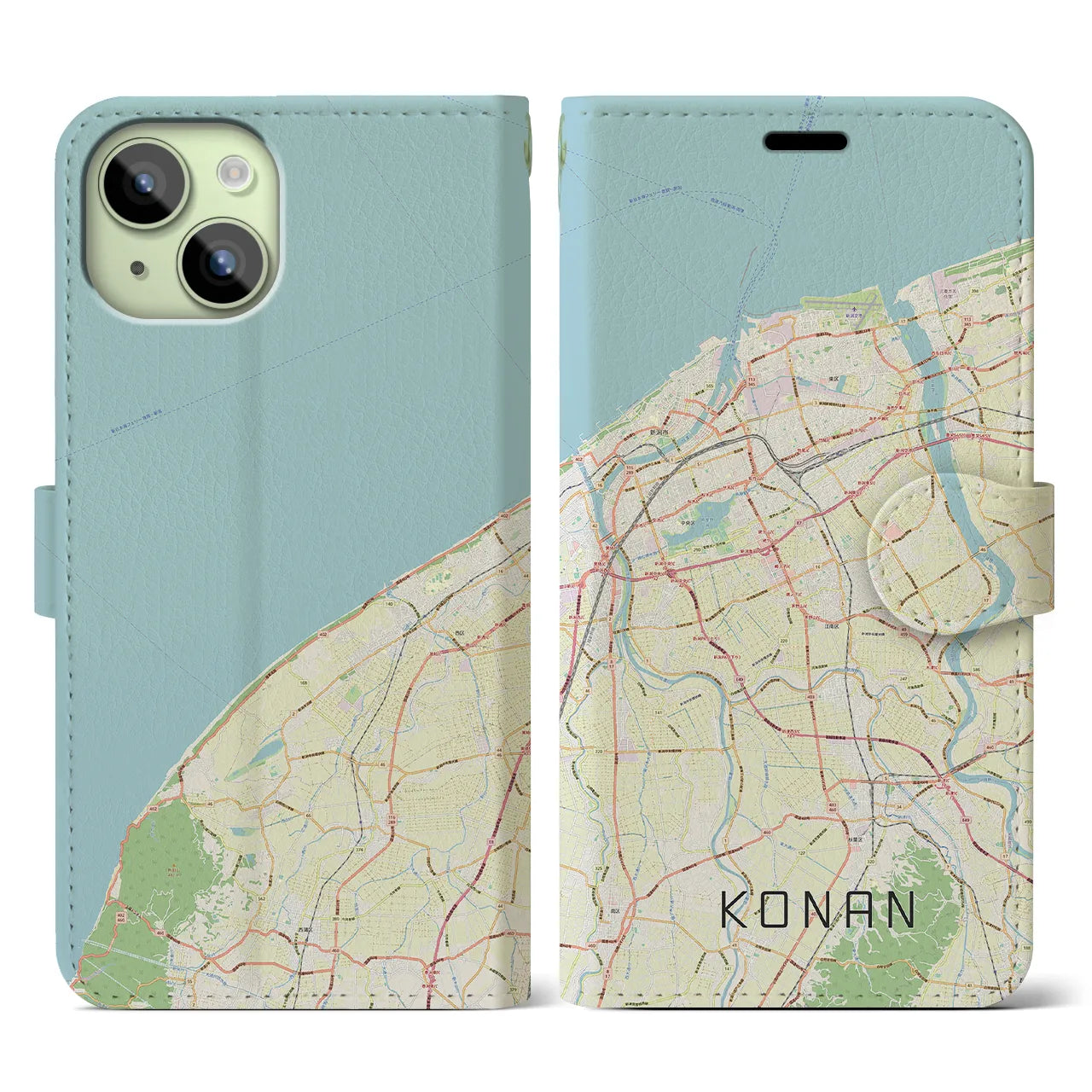 【江南(新潟県)】地図柄iPhoneケース(手帳タイプ)ナチュラル・iPhone 15 用