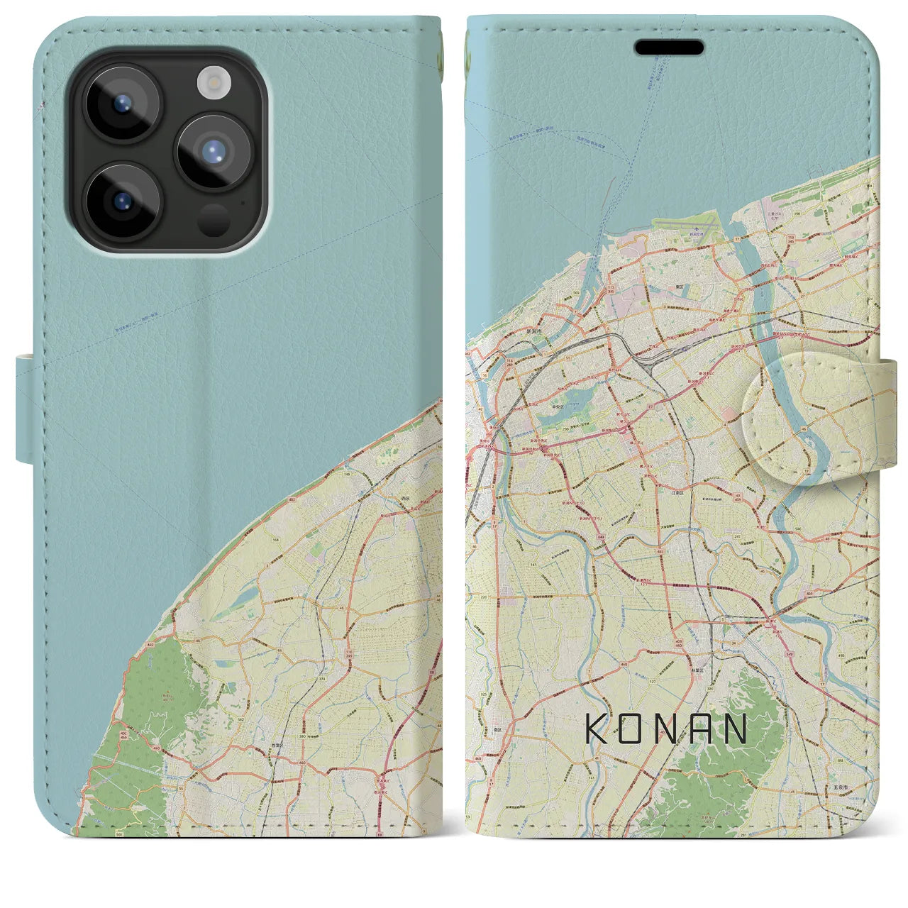 【江南(新潟県)】地図柄iPhoneケース(手帳タイプ)ナチュラル・iPhone 15 Pro Max 用