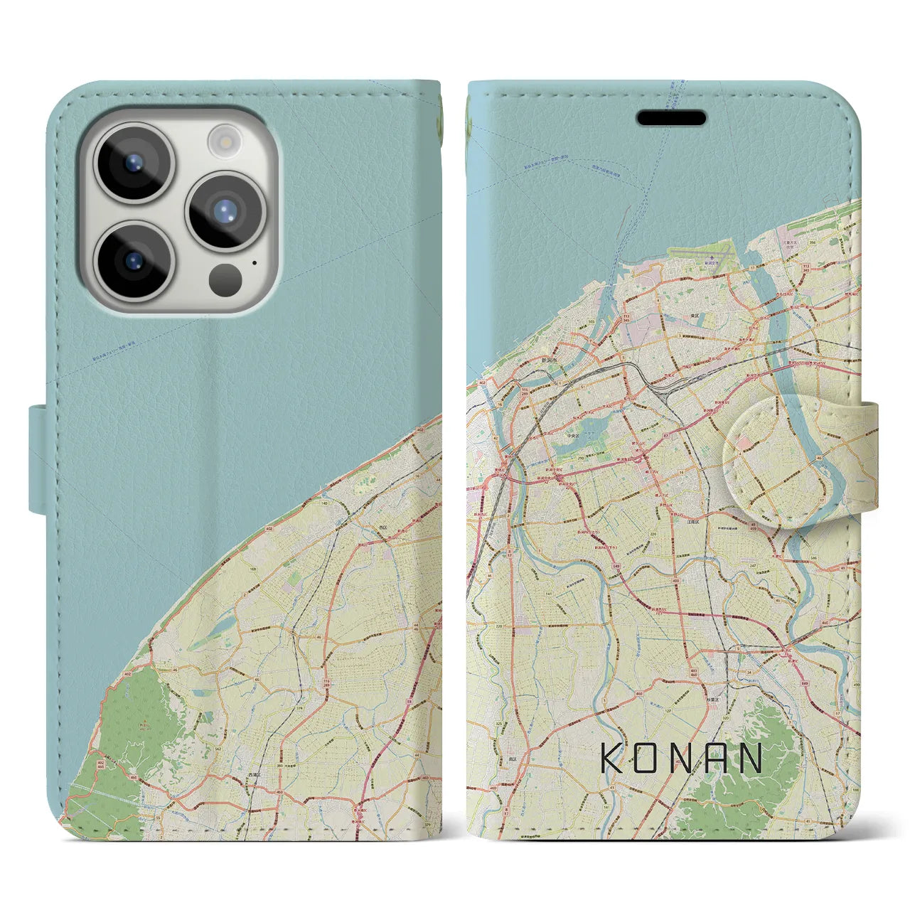 【江南(新潟県)】地図柄iPhoneケース(手帳タイプ)ナチュラル・iPhone 15 Pro 用